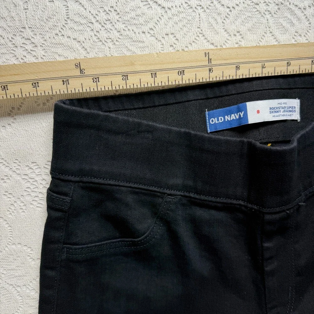 Old Navy Rockstar Super Skinny Jeggings Girls 8 Black Mid Rise Adjustable Waist